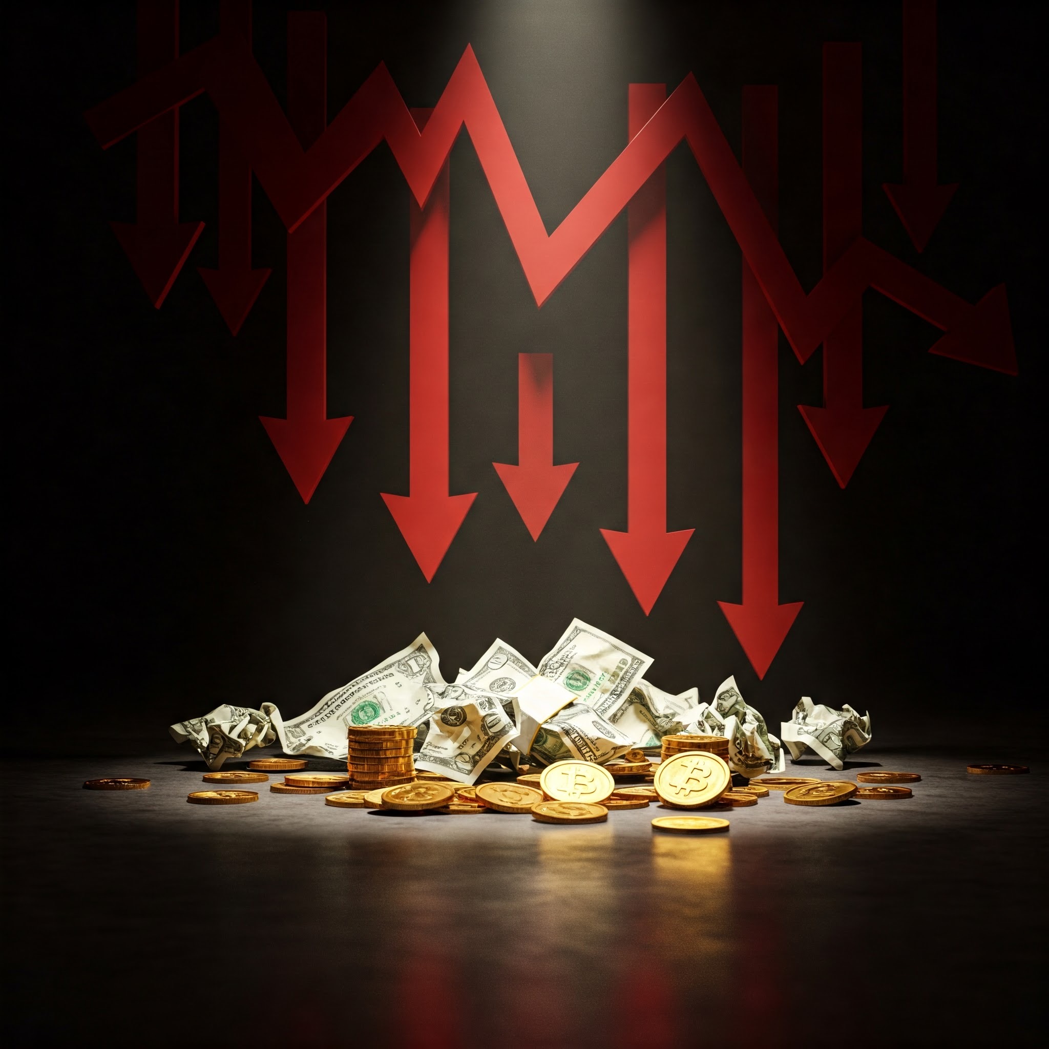 photo of Falling Red Arrows Over Crumpled Money